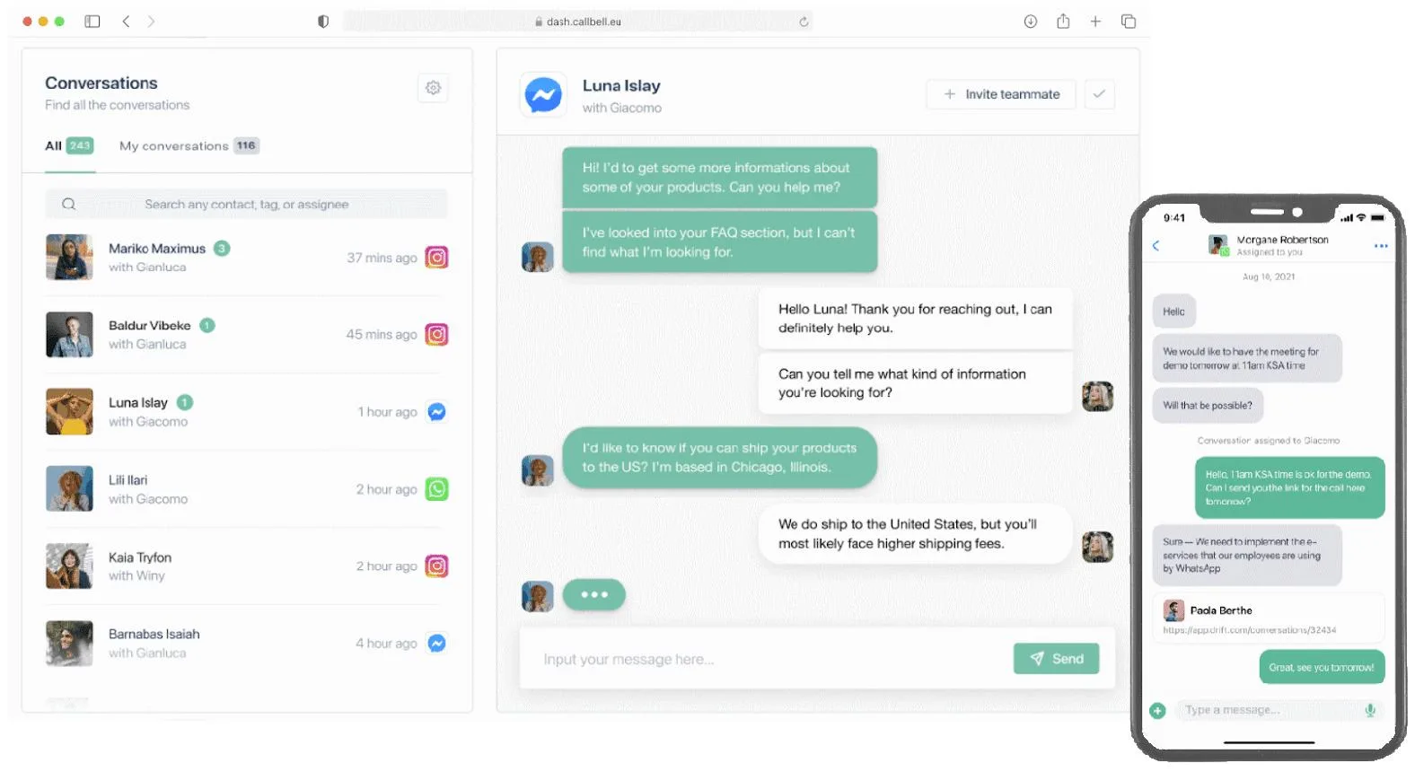 Multi-channel customer communication dashboard
